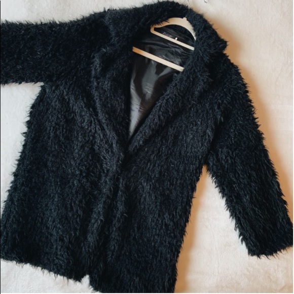 Open Front Sherpa Coat / Black - Picture 4 of 4